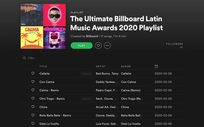 2020 Billboard Latin Music Awards Playlist